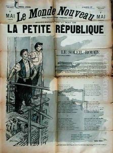 Two Builder workers singing Le Soleil Rouge, front cover of La Petite Republique, 1st May 1896 by Theophile Alexandre Steinlen