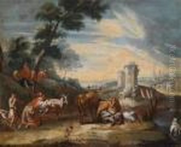 A Southern Landscape With Shepherds Andtheir Flock - view 1