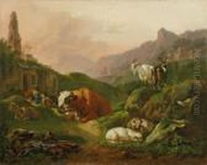 Sudliche Landschaft Mitviehherde Und Schlafendem Hirten