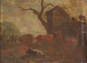 Paar Gehoftszenen Mit Vieh by Johan Heinrich Roos