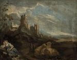 A Shepherdess Resting With Sheep A Shepherdess Resting With Sheep