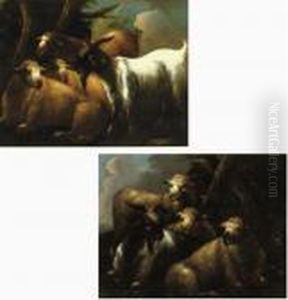 A Pair Of Landscapes With Sheep And Goats