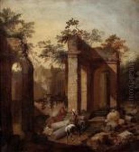 Reiter In Klosterruine by Johan Heinrich Roos