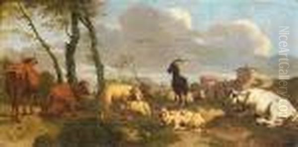 Cattle And Goats In A Landscape - view 1