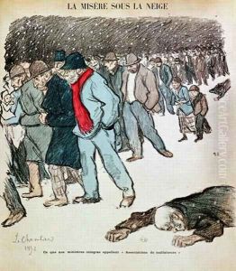 The Misery of Workers and the Unemployed in the Snow, illustration from Le Chambard Socialiste 1894 by Theophile Alexandre Steinlen
