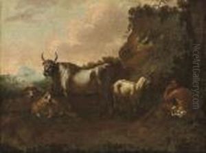 An Italianate Landscape With A Shepherd And His Herd by Johan Heinrich Roos