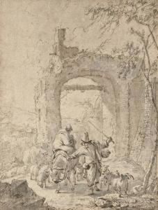 A Peasant Family And Their Animals By Ruins A Peasant Family And Their Animals By Ruins