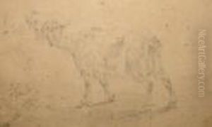 Attributed To Johann Heinrich Roos -- "a Goat Eating A Shrub"; Pencil/graphite, 14x23cm by Johan Heinrich Roos