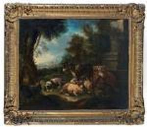 Animaux Au Repos Dans Un Paysage by Johan Heinrich Roos
