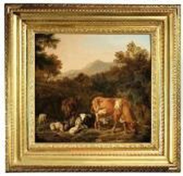Italian Rocky Landscape With Cattle And Sheep - view 1