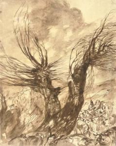 A Pollarded Willow With A Shepherd And His Flock