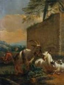 Ziegenherde In Der Campagna. by Johan Heinrich Roos