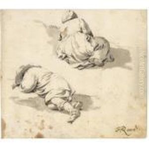 Study Of Two Peasants Sleeping On The Ground by Johan Heinrich Roos