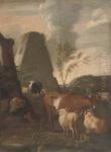 A Drover Resting By His Cattle by Johan Heinrich Roos