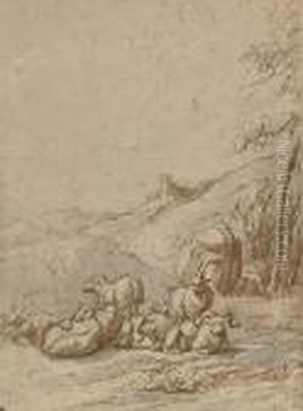 A Group Of Goats Resting In A Landscape - view 1