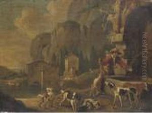 A Hunter At A Fountain In A Landscape by Johan Heinrich Roos