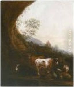 Landscape With Cows And Sheep by Johan Heinrich Roos