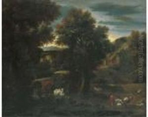 A Wooded Landscape With A Shepherdess And Cattle A Wooded Landscape With A Shepherdess And Cattle