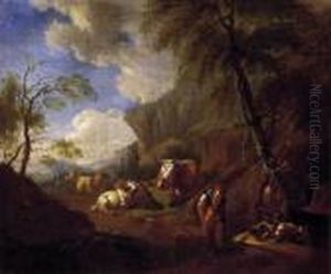Italian Landscape With Resting People By The Fountain Italian Landscape With Resting People By The Fountain