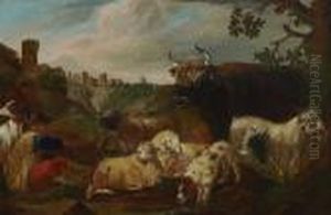 Hirte Mit Vieh In Sudlicher Landschaft. Hirte Mit Vieh In Sudlicher Landschaft.