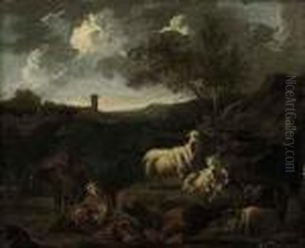 An Italianate Landscape With Shepherds And Goats Resting On Apath - view 1