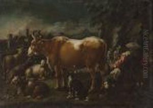 Pastori Con Armenti In Un Paesaggio by Philipp Peter Roos