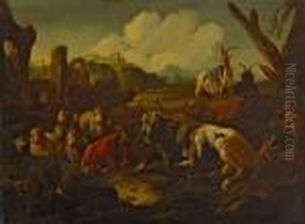 Hirte Mit Vieh In Italienischer Ruinenlandschaft - view 1