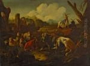 Hirte Mit Vieh In Italienischer Ruinenlandschaft by Philipp Peter Roos