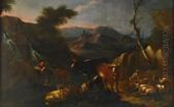Pastoralt Landskap Med Boskap Och Herde - view 1