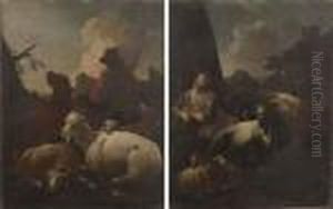 Repos D'un Berger Et D'une Bergere Aupres De Leurs Troupeaux by Philipp Peter Roos
