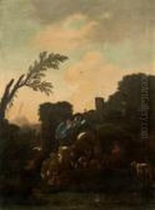Paesaggio Con Pastore E Armenti Al Guado Presso Un Casolare by Philipp Peter Roos
