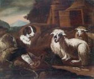 A Shepherd
With Two Sheep And A Dog In A Landscape A Shepherd
With Two Sheep And A Dog In A Landscape