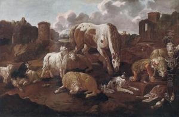 A Shepherd With A Horse And Flocks In The Roman Campagna - view 1