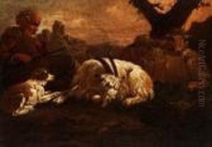 Schafer Mit Hund Und Wollziegen In Sudlicher Landschaft by Philipp Peter Roos
