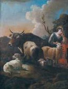 Pastorella Con Il Suo Gregge Nella Campagna Romana by Philipp Peter Roos