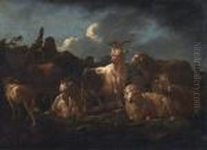 Sheep In The Dusk Landscape by Philipp Peter Roos