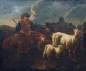 Hirte Mit Herde In Der Campagna