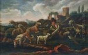 Hirte Mit Herde Vor Einer Ruinenlandschaft Hirte Mit Herde Vor Einer Ruinenlandschaft