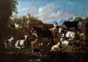 Hirte Mit Herde In Campagnia-landschaft