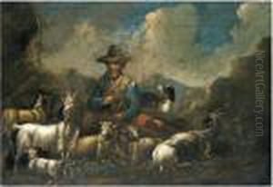 A Landscape With A Herder And His Goats by Philipp Peter Roos