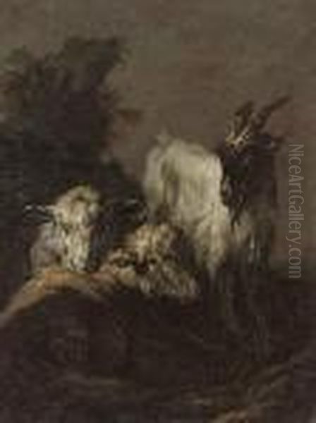 A Goat And Two Sheep In A Landscape - view 1