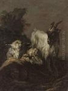 A Goat And Two Sheep In A Landscape A Goat And Two Sheep In A Landscape