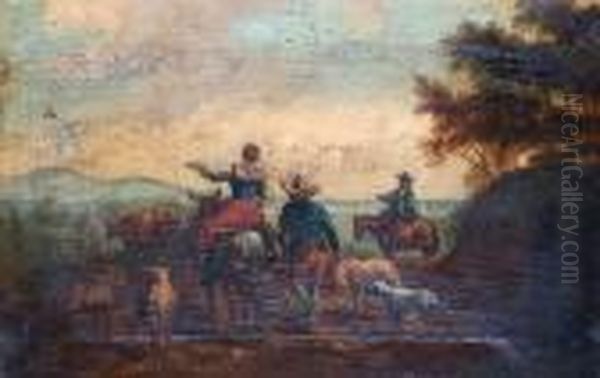 Herdsman And Animals Before A Landscape, Circa1800 - view 1