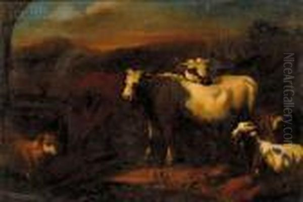Cattle, Goat And Sheep In A Landscape - view 1