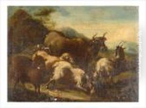 Taureau, Chevres Et Moutons by Philipp Peter Roos