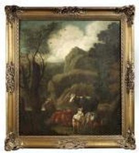 Peter Called Rosa Da Tivoli .
Resting Shepherd With His Flock In A Valley. Oil/canvas/canvas by Philipp Peter Roos