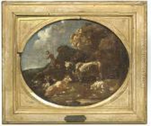 A Shepherd With His Cattle - view 1