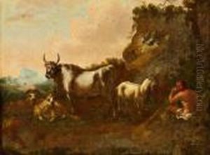 Pastore Con Gregge Nella Campagna Romana by Philipp Peter Roos