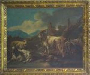 Paesaggio Con Capre, Pecore E Cani by Philipp Peter Roos