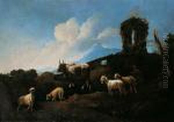 Campagnalandschaft Mit Viehherde
Vor Einer Ruine. Ol Auf Leinwand (doubliert). H 98,5; B 137 - view 1